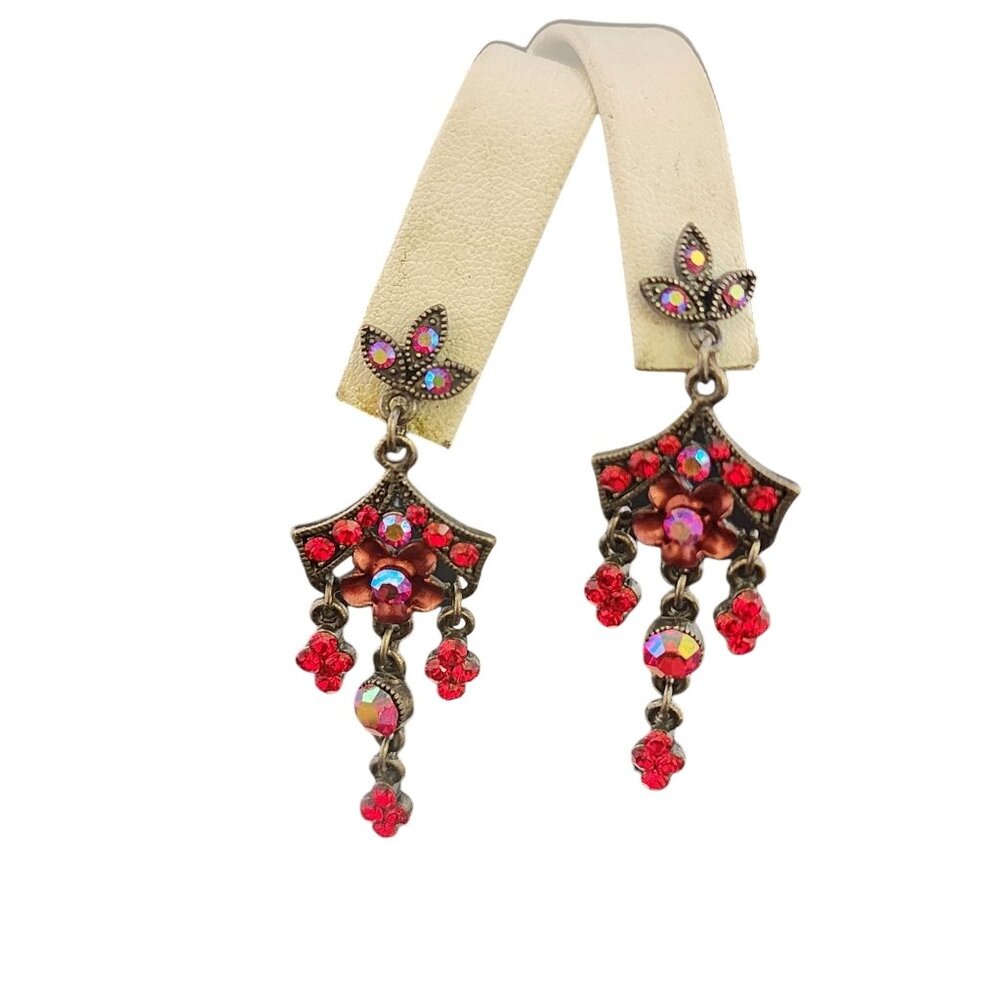 Vintage Rhinestone Dangle Pierced Earrings (A3964)